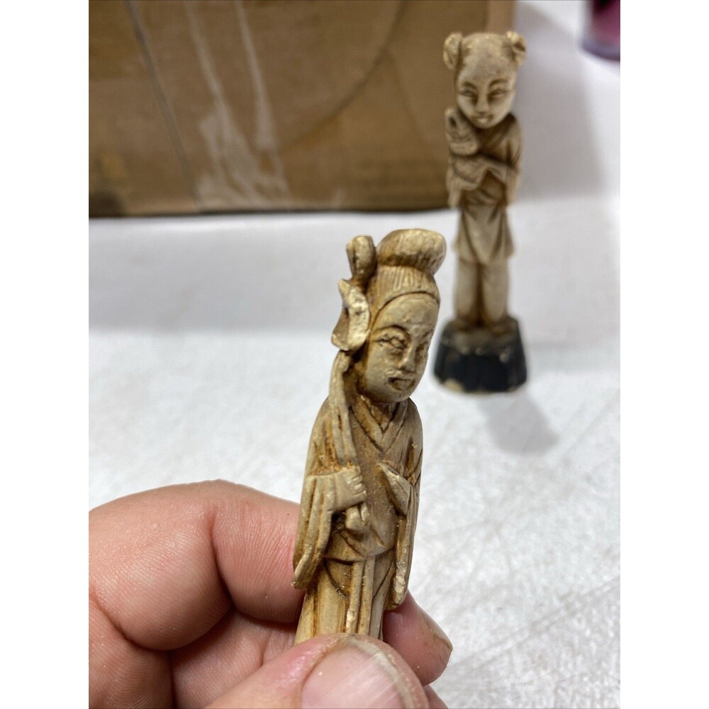 Vintage Mid-century Carved Chinese / Japanese Asian Man Woman Figurine Celluloid - Picture 2 of 16